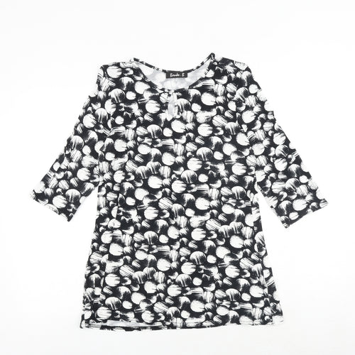 Banke.B Womens Black Geometric Viscose Basic Blouse Size 10 Round Neck