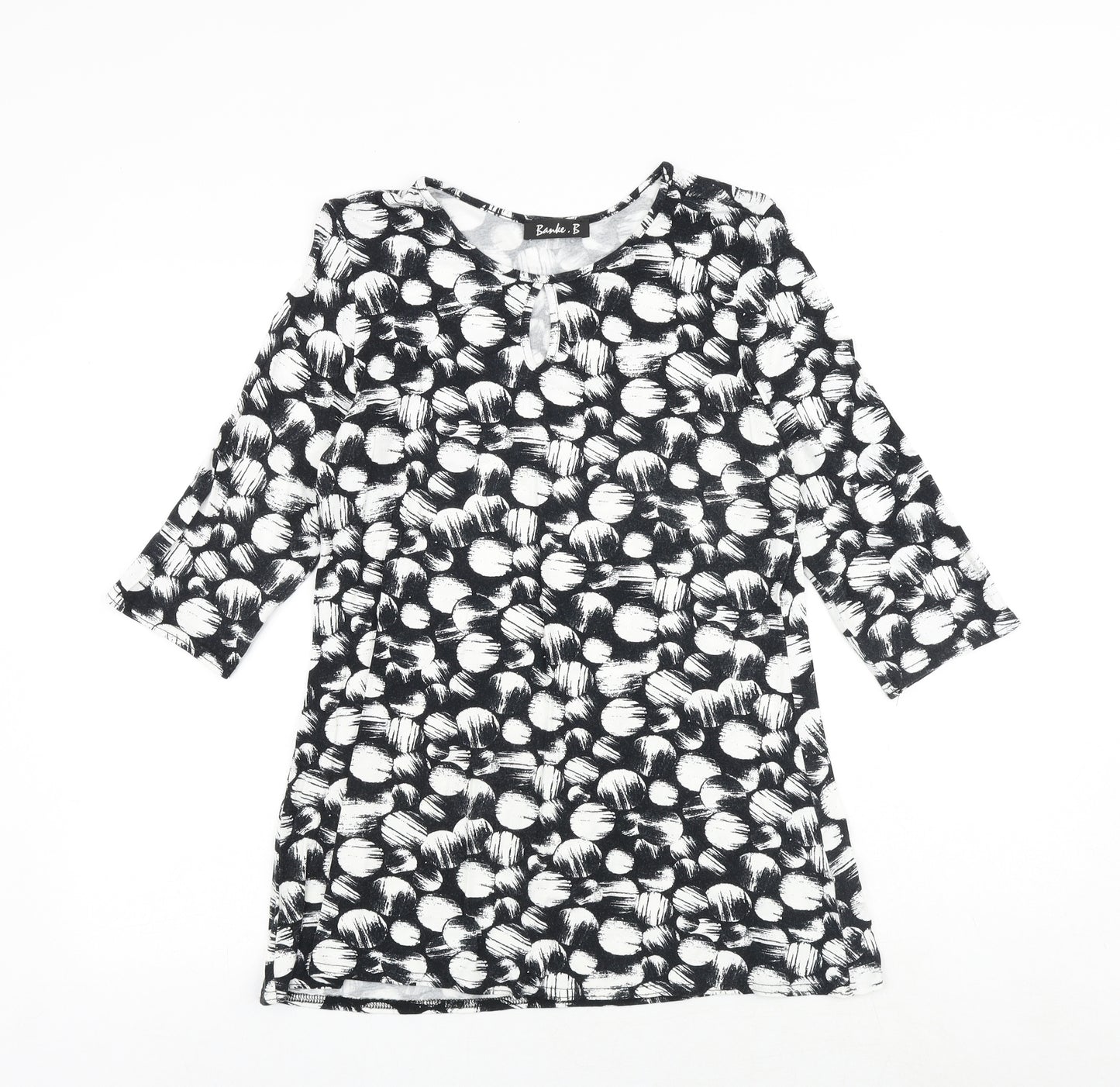 Banke.B Womens Black Geometric Viscose Basic Blouse Size 10 Round Neck