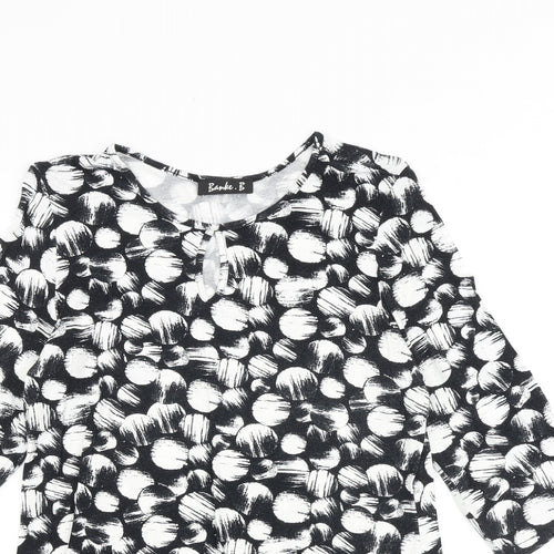Banke.B Womens Black Geometric Viscose Basic Blouse Size 10 Round Neck