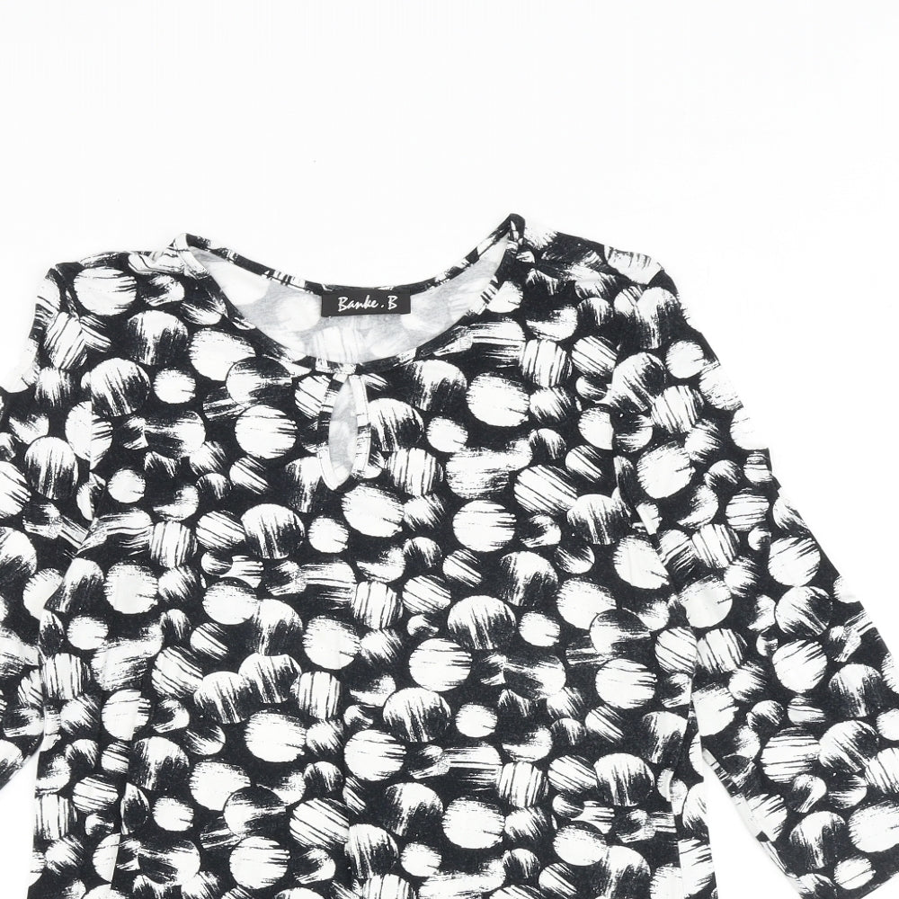Banke.B Womens Black Geometric Viscose Basic Blouse Size 10 Round Neck