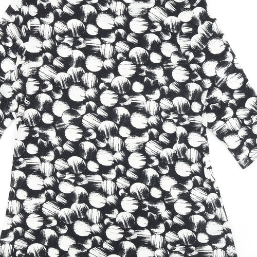 Banke.B Womens Black Geometric Viscose Basic Blouse Size 10 Round Neck