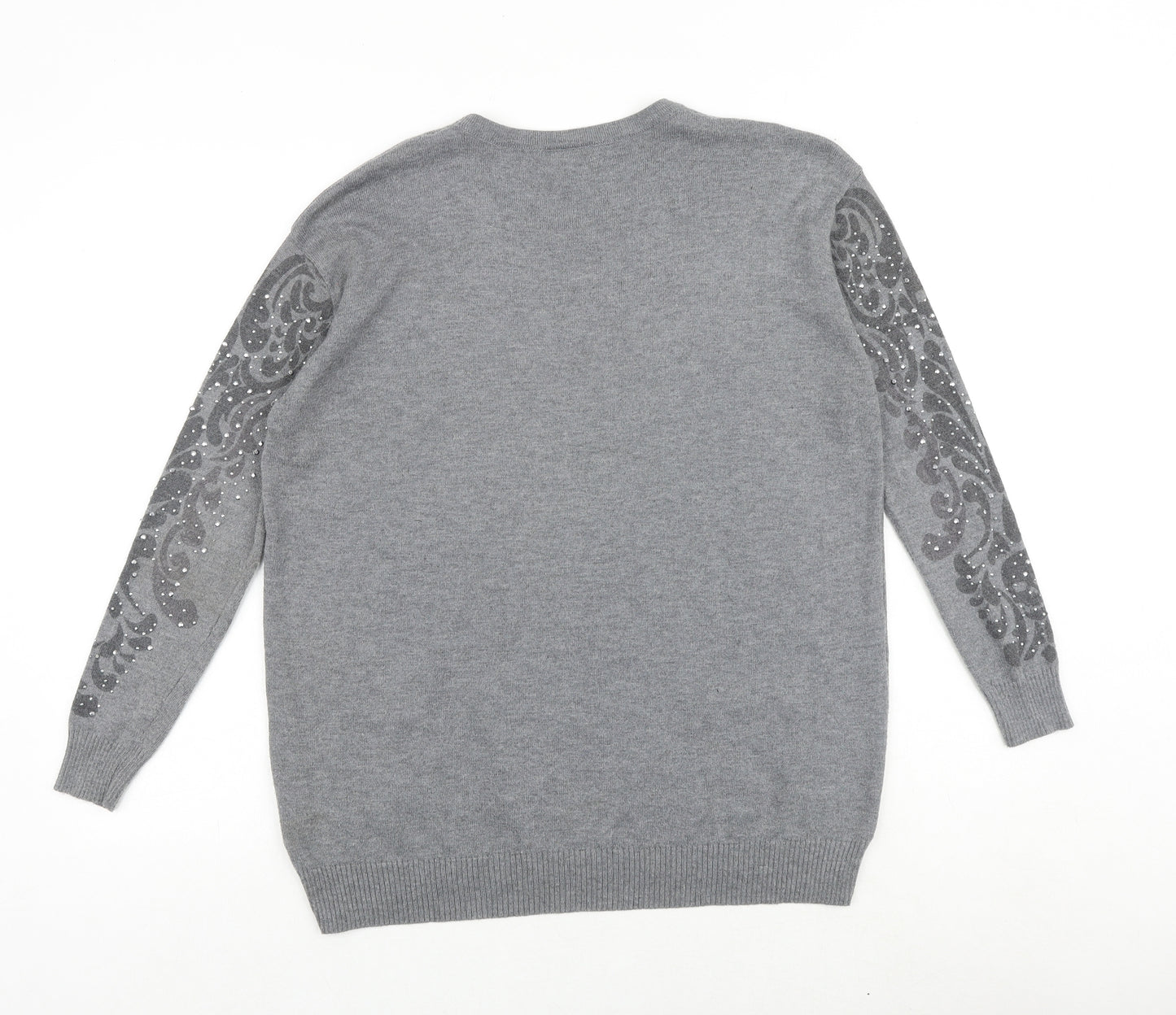 Y London Womens Grey Round Neck Geometric Acrylic Pullover Jumper Size S