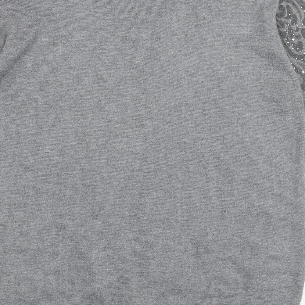 Y London Womens Grey Round Neck Geometric Acrylic Pullover Jumper Size S
