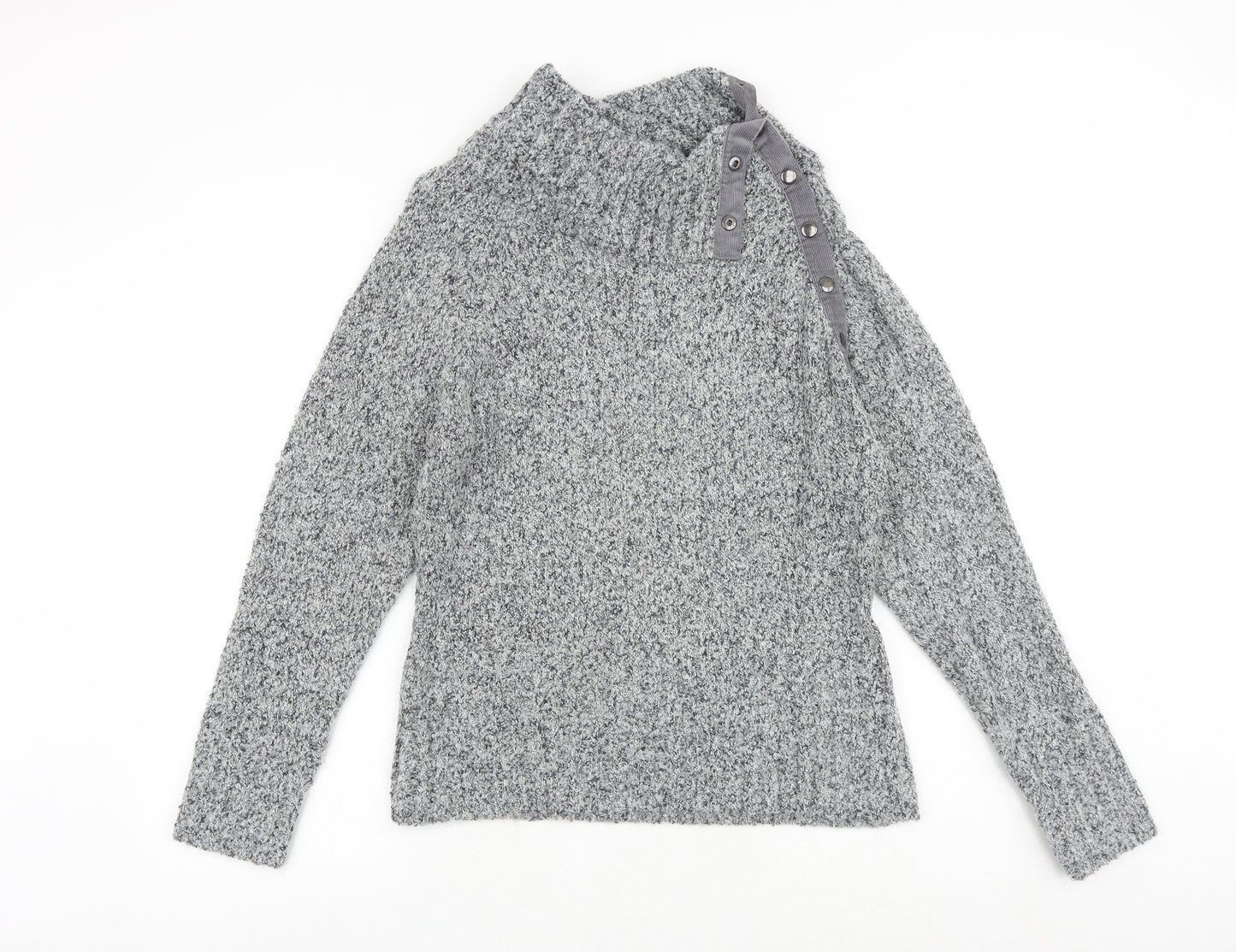 M&Co Womens Grey High Neck Polyurethane Pullover Jumper Size L
