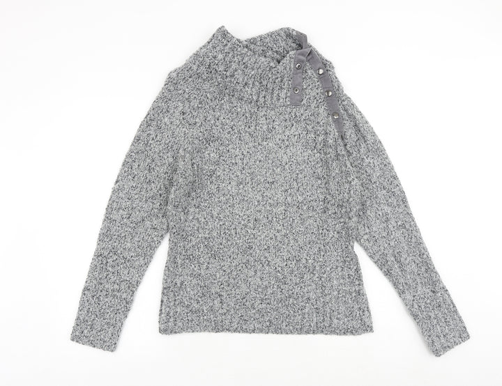 M&Co Womens Grey High Neck Polyurethane Pullover Jumper Size L
