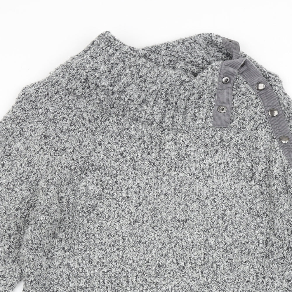 M&Co Womens Grey High Neck Polyurethane Pullover Jumper Size L