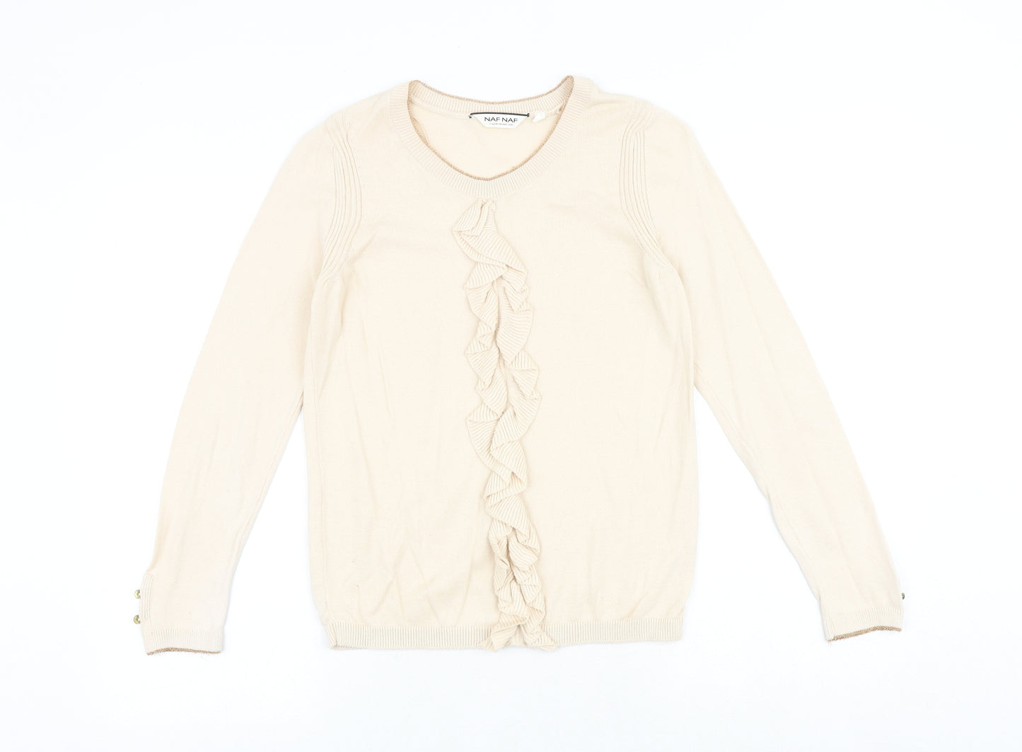 NAF NAF Womens Beige Round Neck Polyester Pullover Jumper Size S
