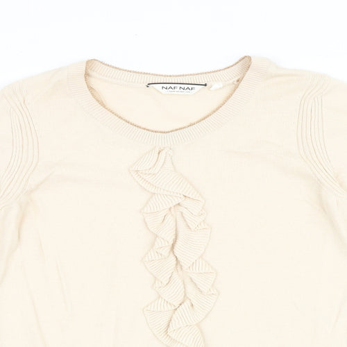 NAF NAF Womens Beige Round Neck Polyester Pullover Jumper Size S