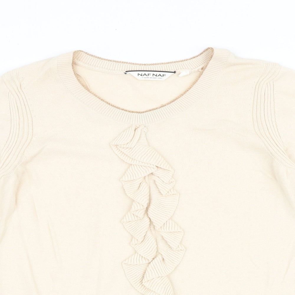 NAF NAF Womens Beige Round Neck Polyester Pullover Jumper Size S