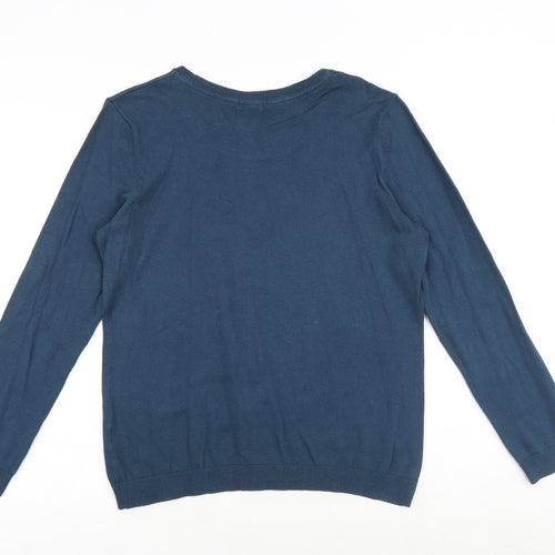 H&M Mens Blue Round Neck Acrylic Pullover Jumper Size L Long Sleeve