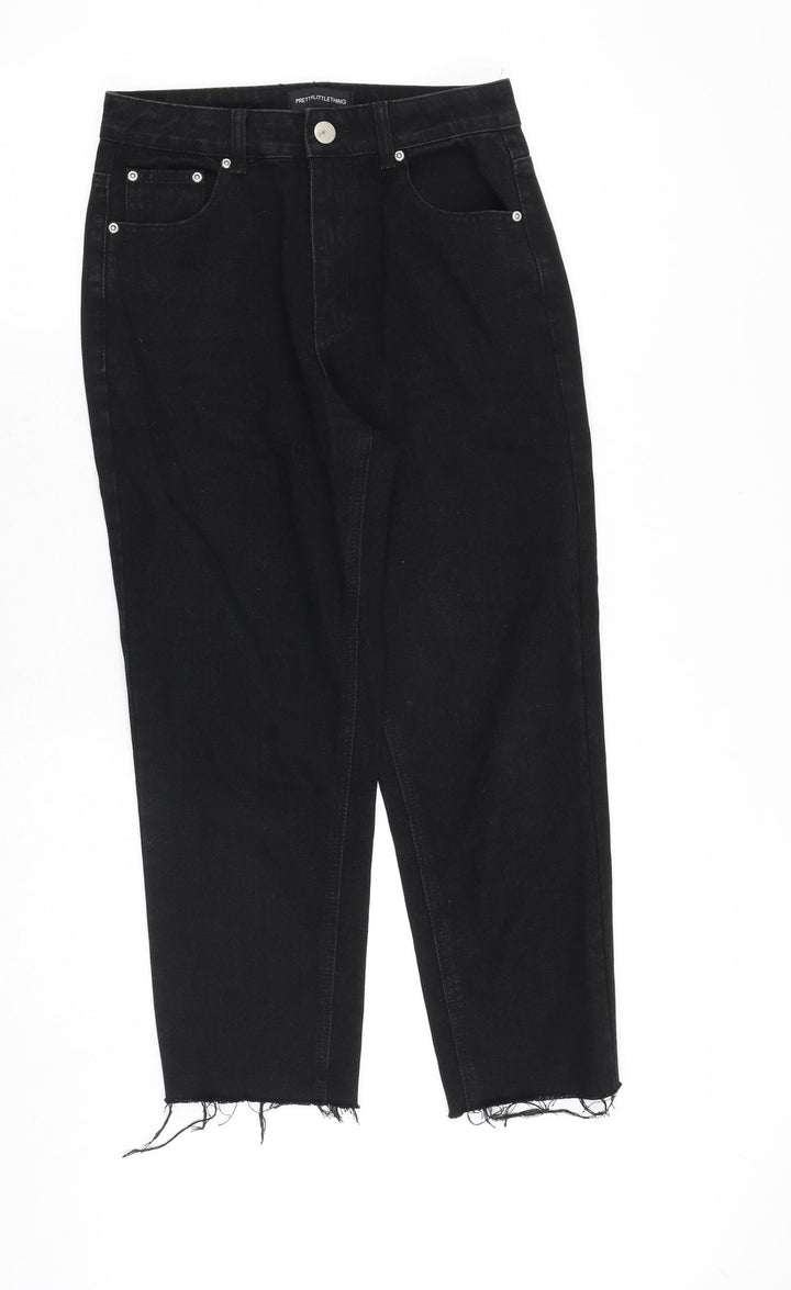 PRETTYLITTLETHING Womens Black Cotton Straight Jeans Size 8 Relaxed Zip