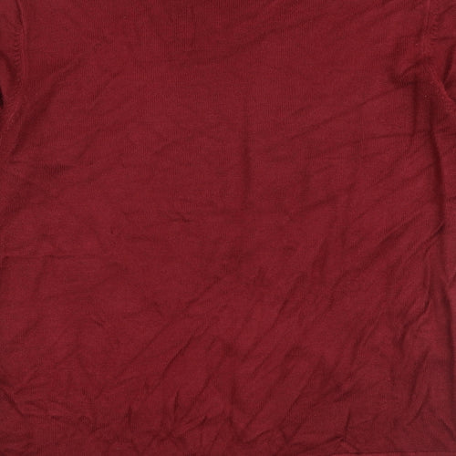 West Rock Mens Red V-Neck Acrylic Pullover Jumper Size S Long Sleeve