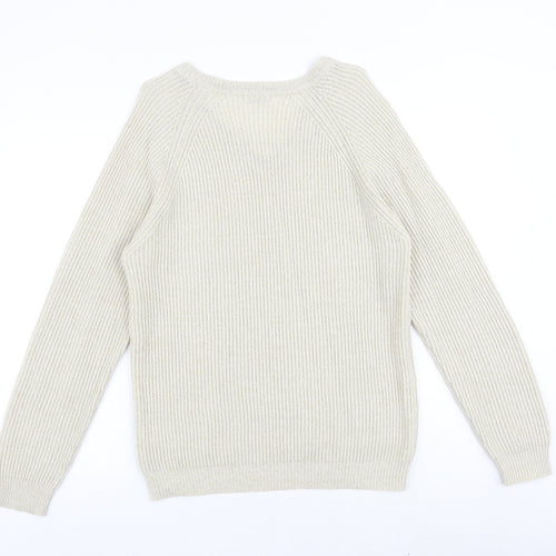 Simon Taylor Mens Beige V-Neck Acrylic Pullover Jumper Size S Long Sleeve
