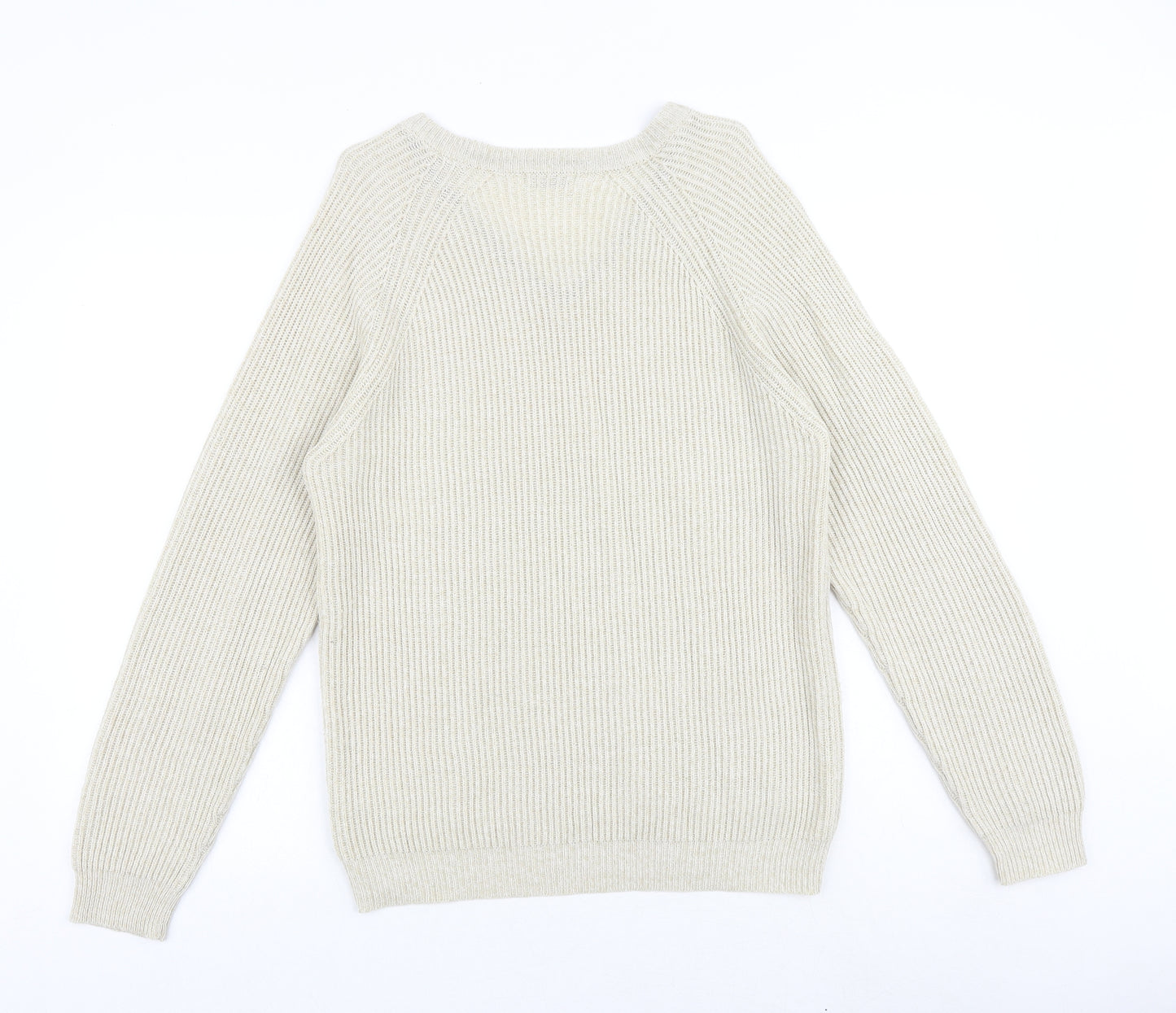 Simon Taylor Mens Beige V-Neck Acrylic Pullover Jumper Size S Long Sleeve