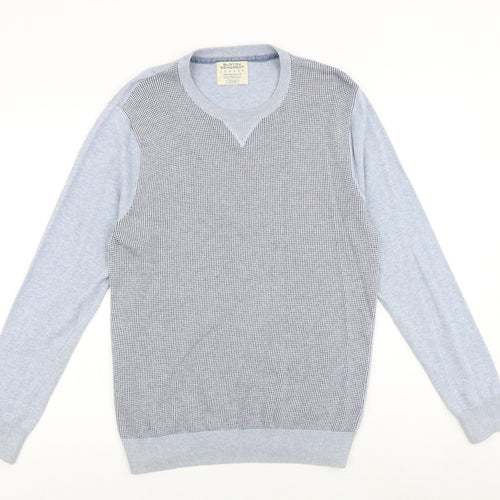 Burton Mens Blue Round Neck Geometric Cotton Pullover Jumper Size M Long Sleeve