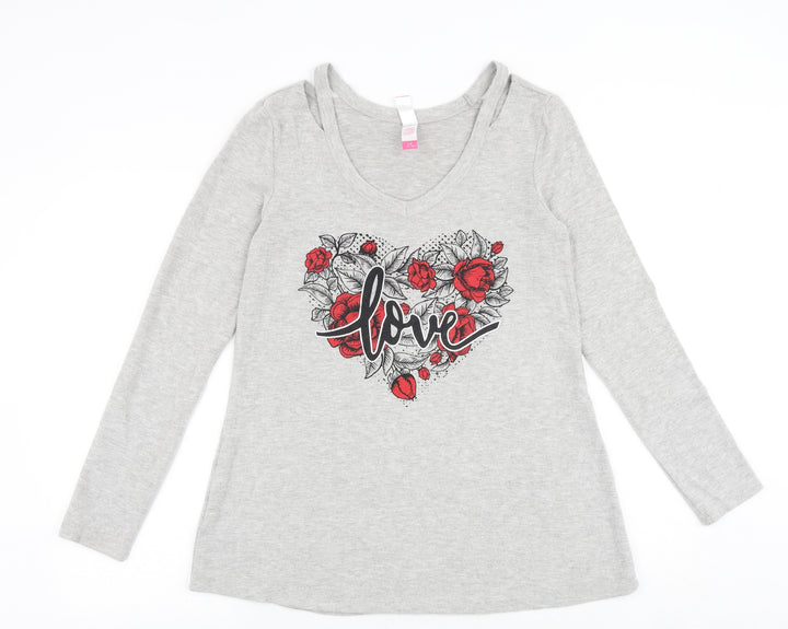 No Boundaries Girls Grey Polyester Jumper Dress Size 12-13 Years Round Neck Pullover - Love