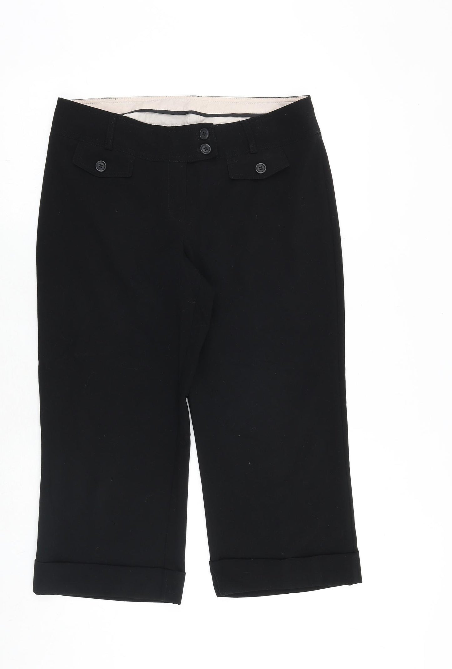 New Look Womens Black Viscose Cropped Trousers Size 12 Regular Zip