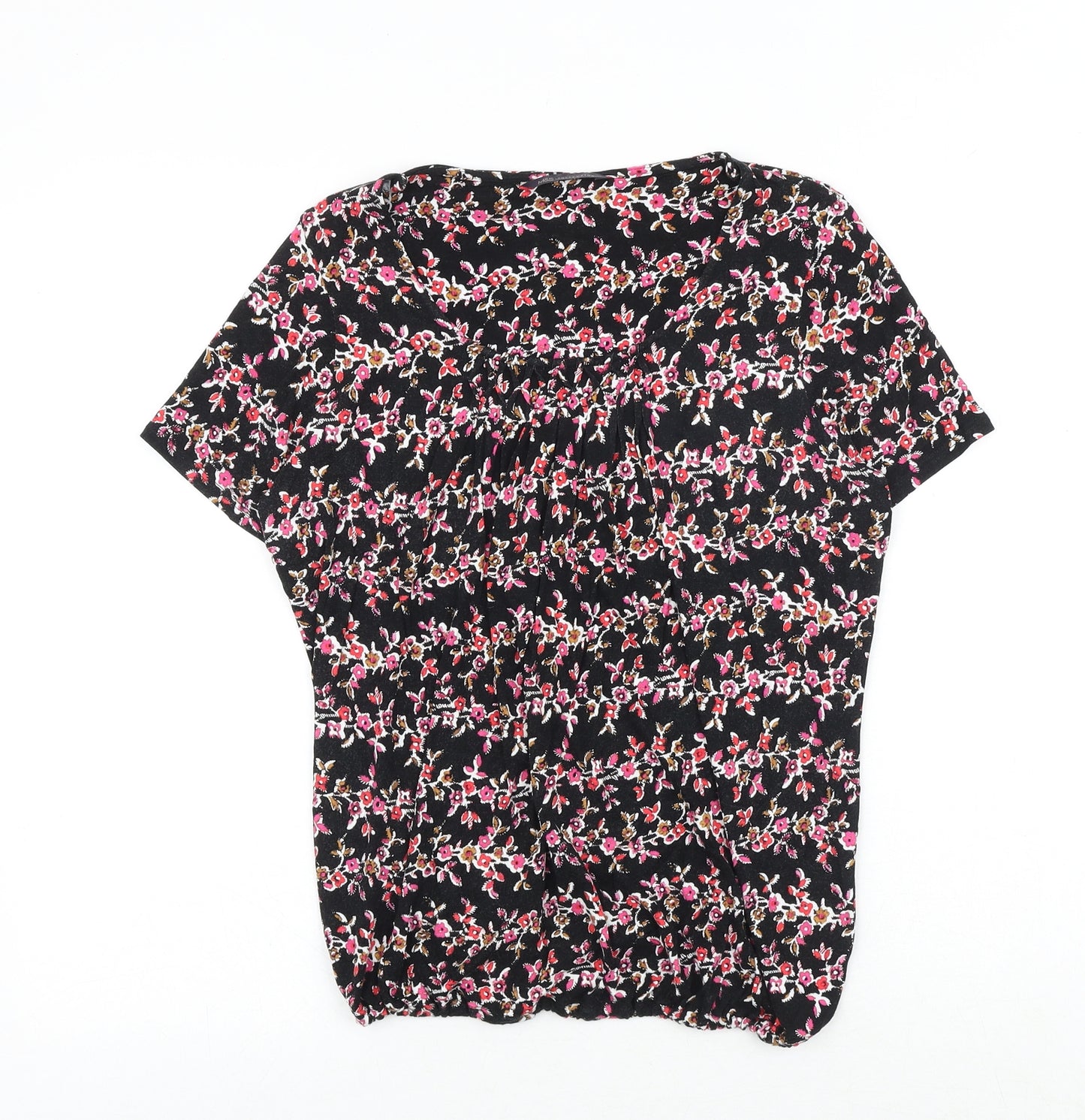 Marks and Spencer Womens Black Floral Viscose Basic Blouse Size 8 Round Neck