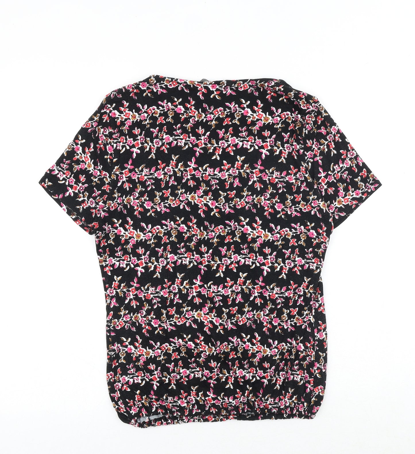 Marks and Spencer Womens Black Floral Viscose Basic Blouse Size 8 Round Neck