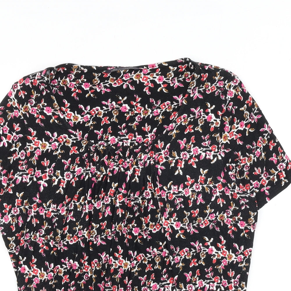 Marks and Spencer Womens Black Floral Viscose Basic Blouse Size 8 Round Neck