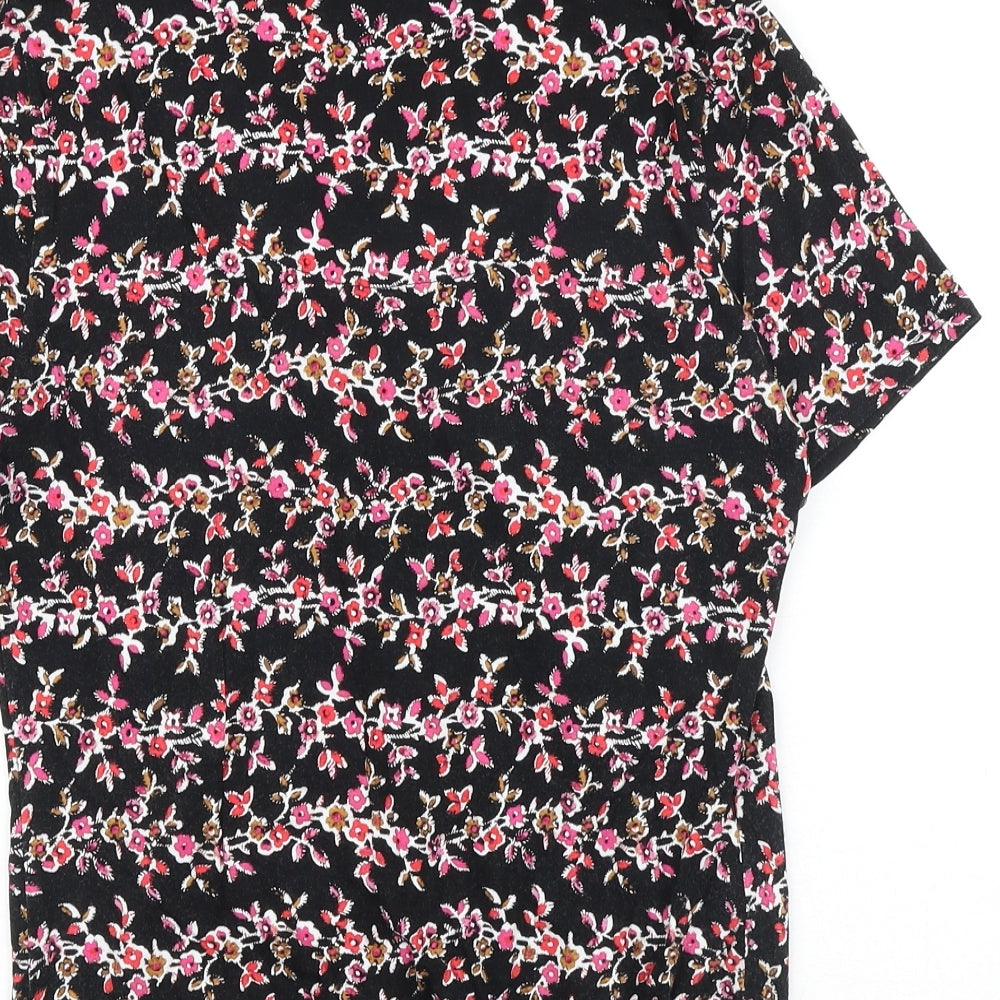 Marks and Spencer Womens Black Floral Viscose Basic Blouse Size 8 Round Neck