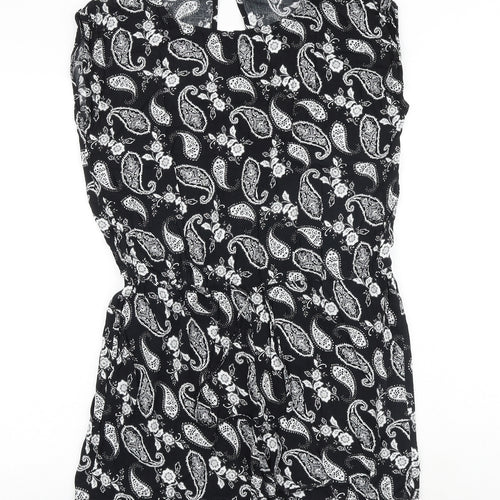 Moves Womens Black Paisley Polyester Playsuit One-Piece Size 10 Button - Cut Out Back Detail