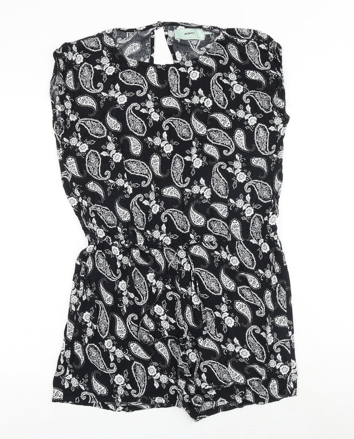 Moves Womens Black Paisley Polyester Playsuit One-Piece Size 10 Button - Cut Out Back Detail