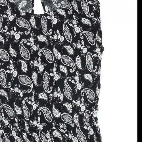 Moves Womens Black Paisley Polyester Playsuit One-Piece Size 10 Button - Cut Out Back Detail
