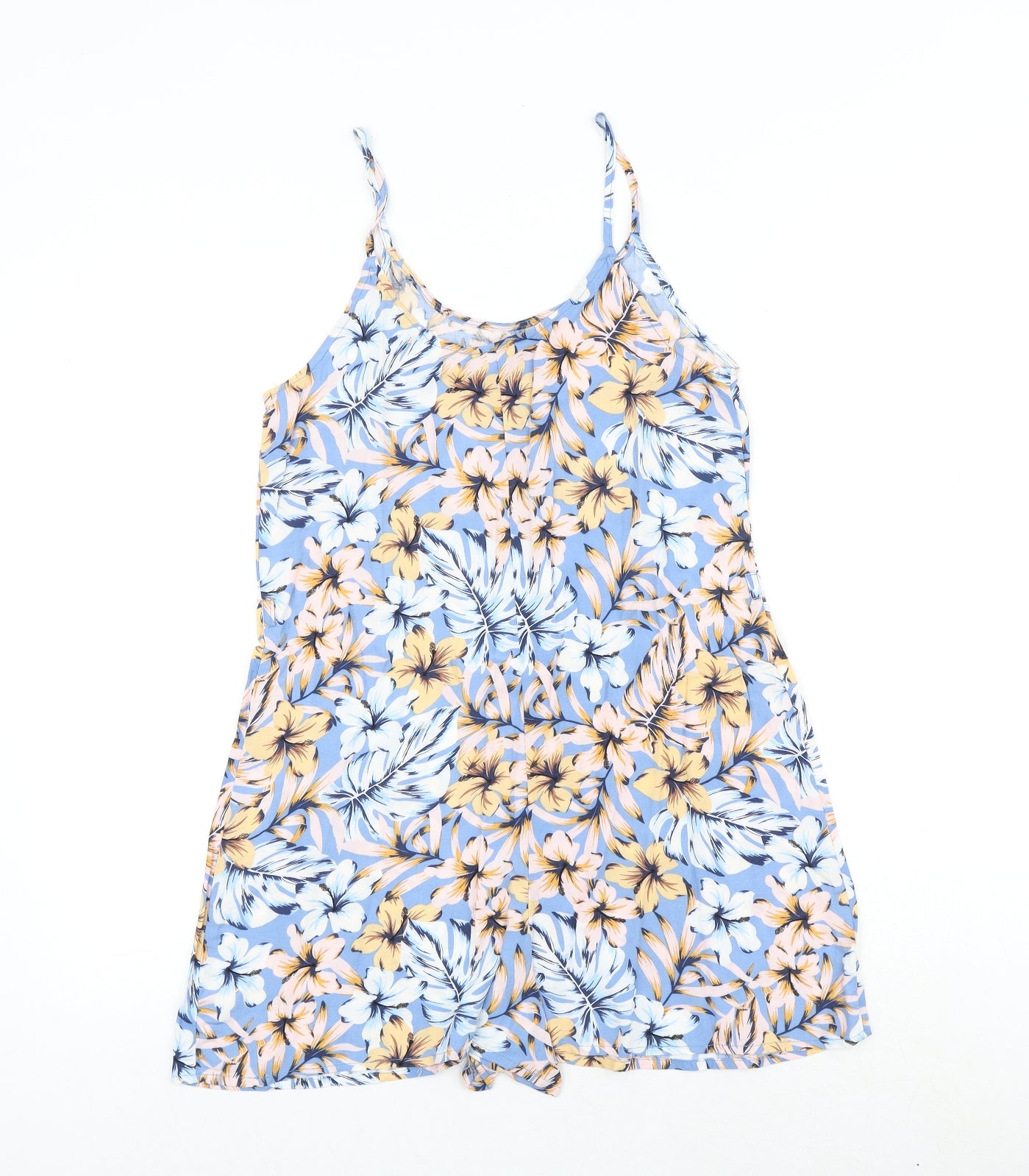New Look Womens Blue Floral Viscose Playsuit One-Piece Size 6 Pullover