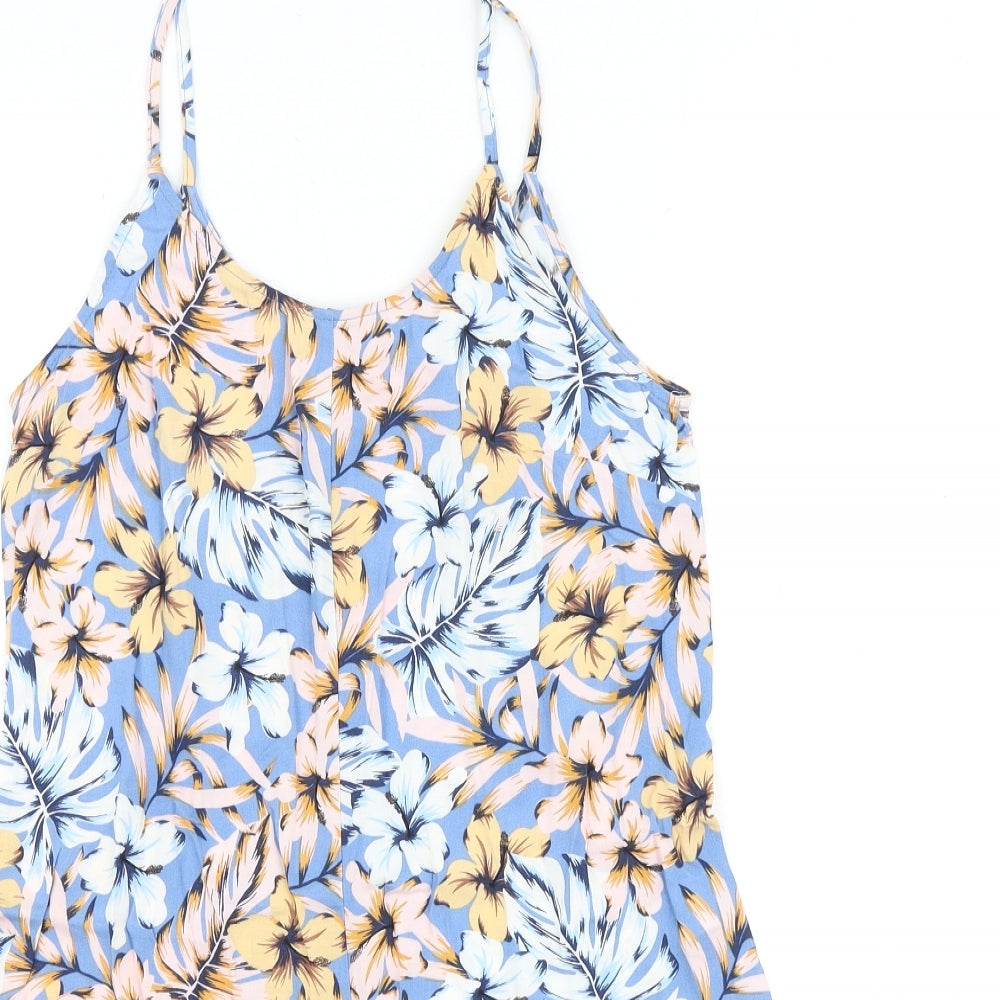 New Look Womens Blue Floral Viscose Playsuit One-Piece Size 6 Pullover