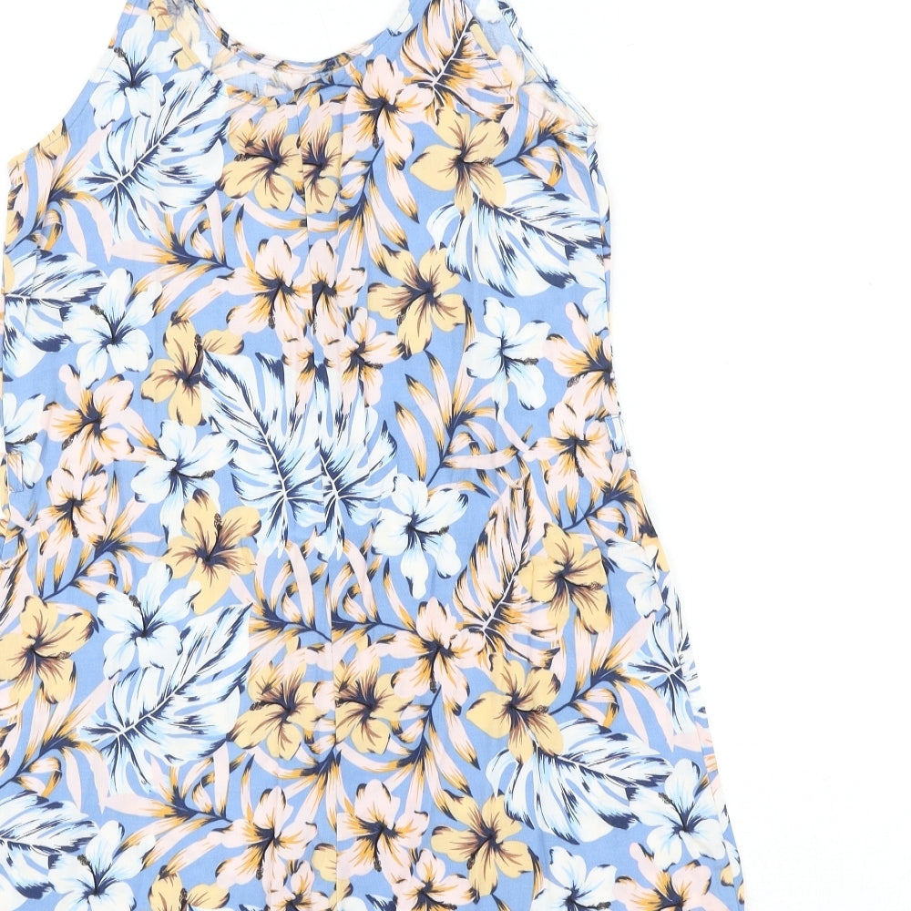 New Look Womens Blue Floral Viscose Playsuit One-Piece Size 6 Pullover