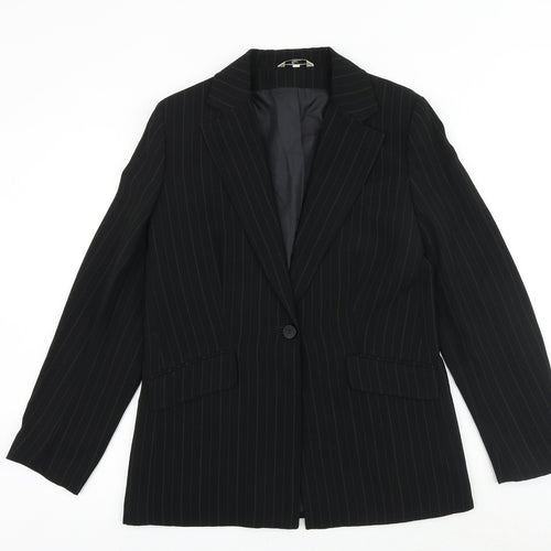 Klass Womens Black Pinstripe Polyester Jacket Suit Jacket Size 12