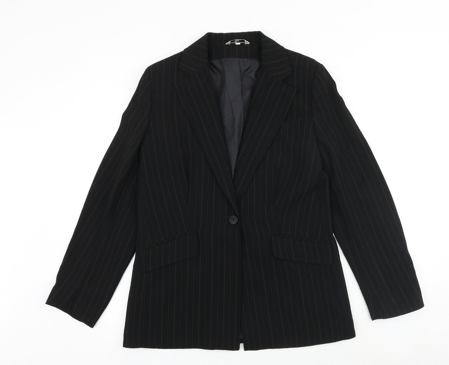 Klass Womens Black Pinstripe Polyester Jacket Suit Jacket Size 12