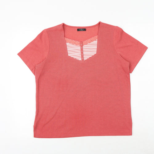 Bonmarché Womens Pink Striped Cotton Basic Blouse Size S Square Neck