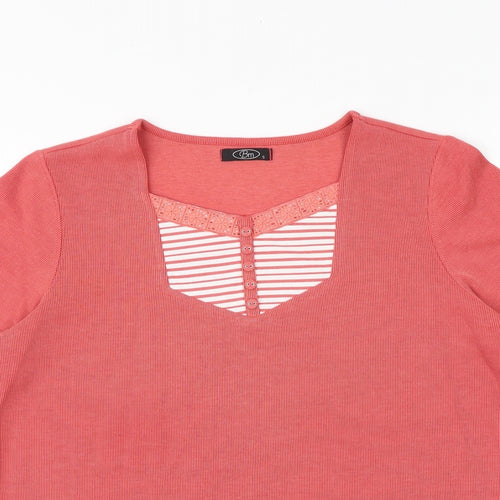 Bonmarché Womens Pink Striped Cotton Basic Blouse Size S Square Neck