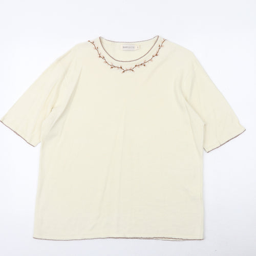 Bonmarché Womens Ivory Round Neck Acrylic Pullover Jumper Size XL