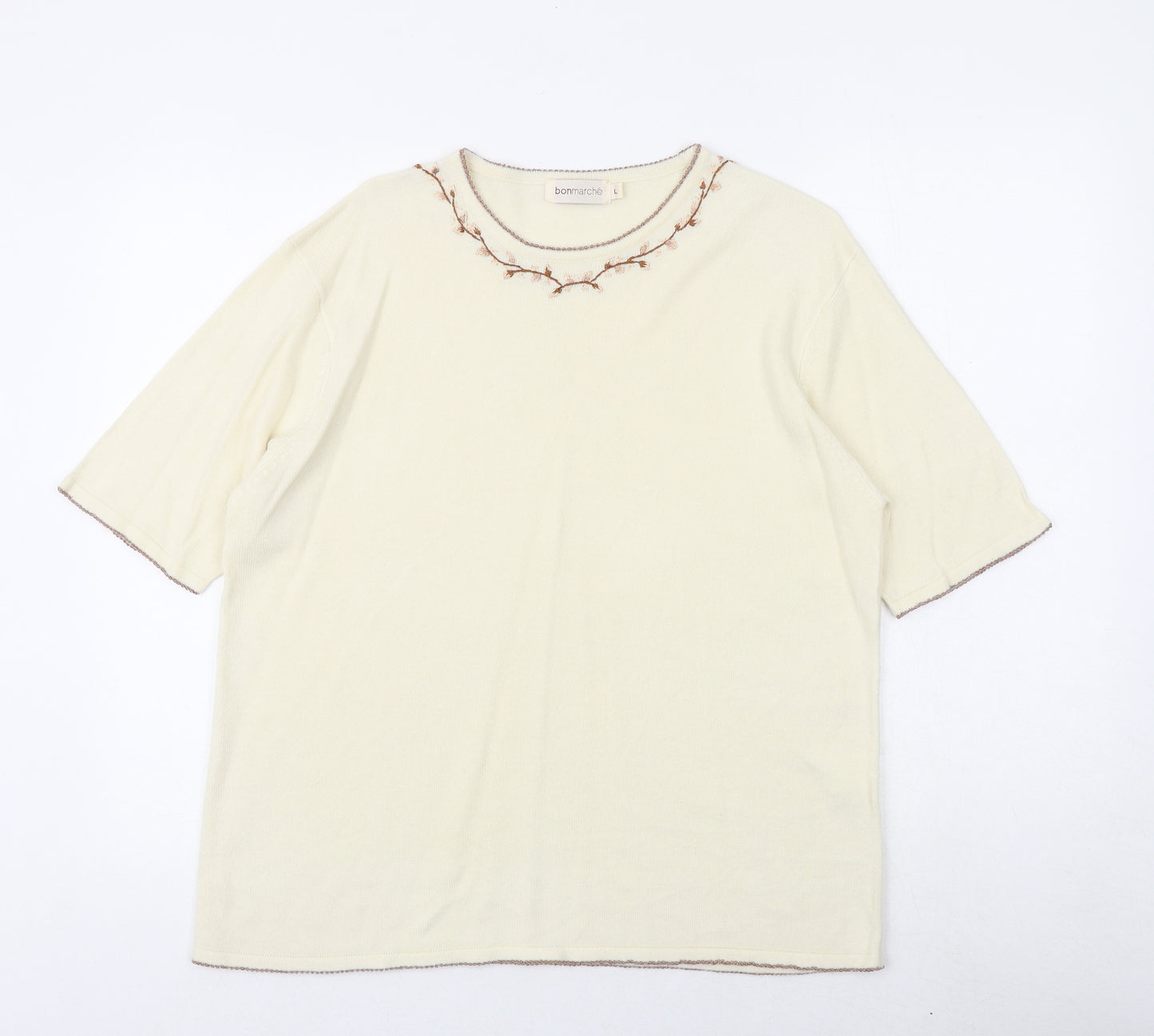 Bonmarché Womens Ivory Round Neck Acrylic Pullover Jumper Size XL