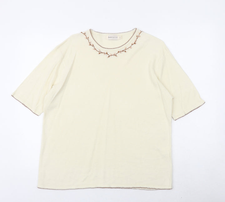 Bonmarché Womens Ivory Round Neck Acrylic Pullover Jumper Size XL