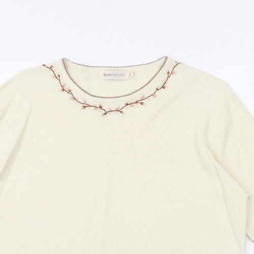 Bonmarché Womens Ivory Round Neck Acrylic Pullover Jumper Size XL