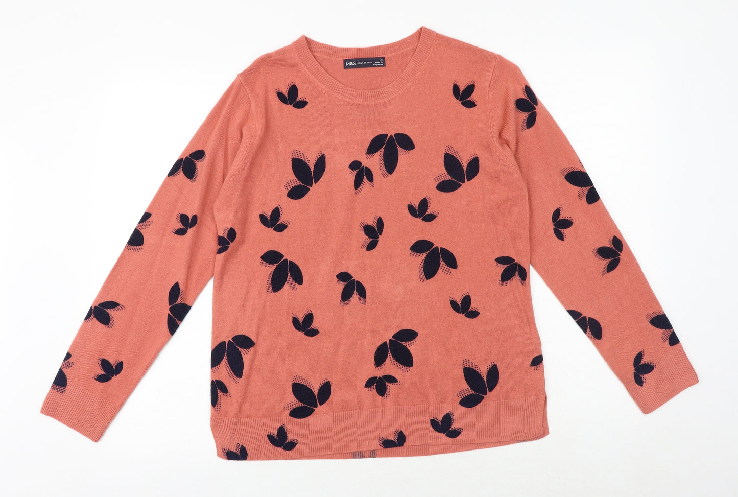 Marks and Spencer Womens Pink Round Neck Floral Acrylic Pullover Jumper Size 14