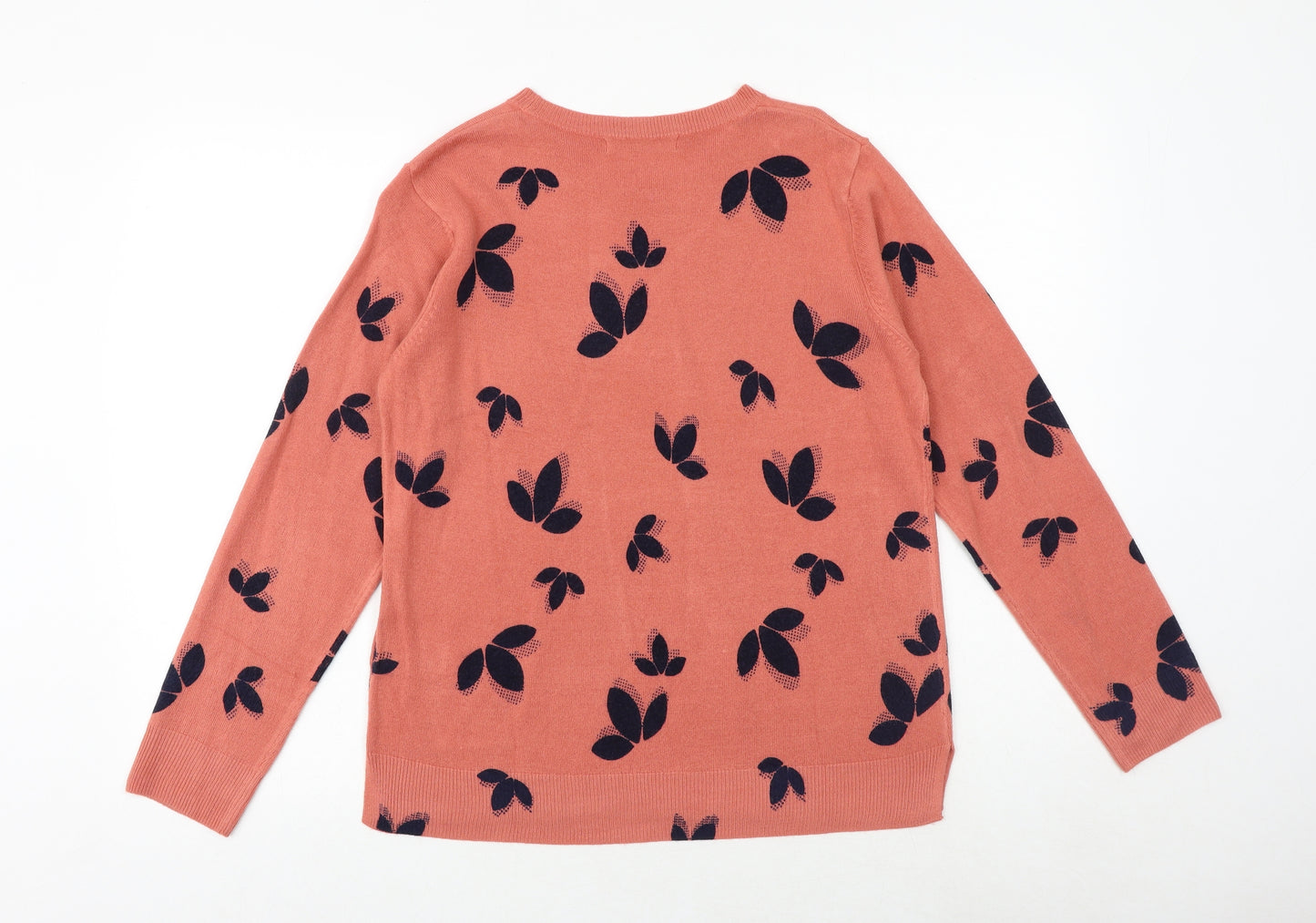 Marks and Spencer Womens Pink Round Neck Floral Acrylic Pullover Jumper Size 14