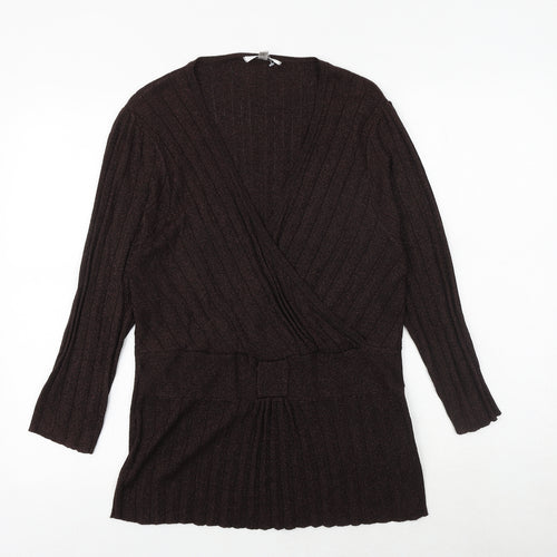 Klass Womens Brown V-Neck Viscose Pullover Jumper Size L
