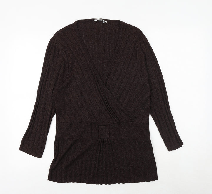 Klass Womens Brown V-Neck Viscose Pullover Jumper Size L