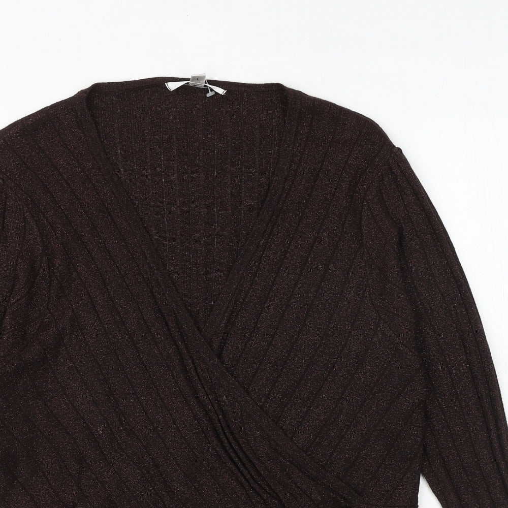 Klass Womens Brown V-Neck Viscose Pullover Jumper Size L