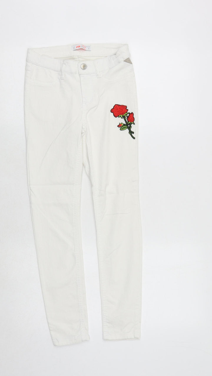 FBsister Womens Yellow Cotton Skinny Jeans Size S Regular Zip - Flower