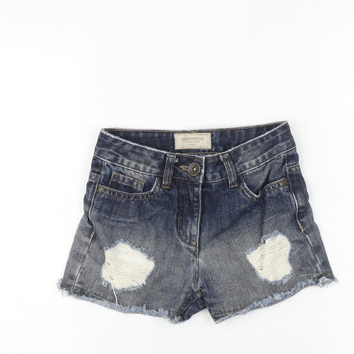 NEXT Girls Blue 100% Cotton Boyfriend Shorts Size 6 Years Regular Zip