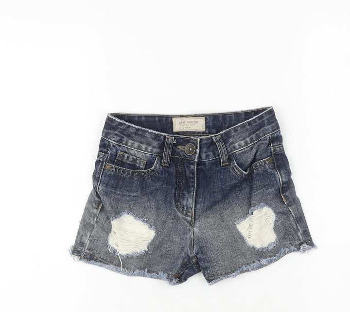 NEXT Girls Blue 100% Cotton Boyfriend Shorts Size 6 Years Regular Zip