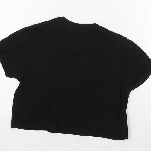 PRETTYLITTLETHING Womens Black Cotton Cropped T-Shirt Size 4 Round Neck