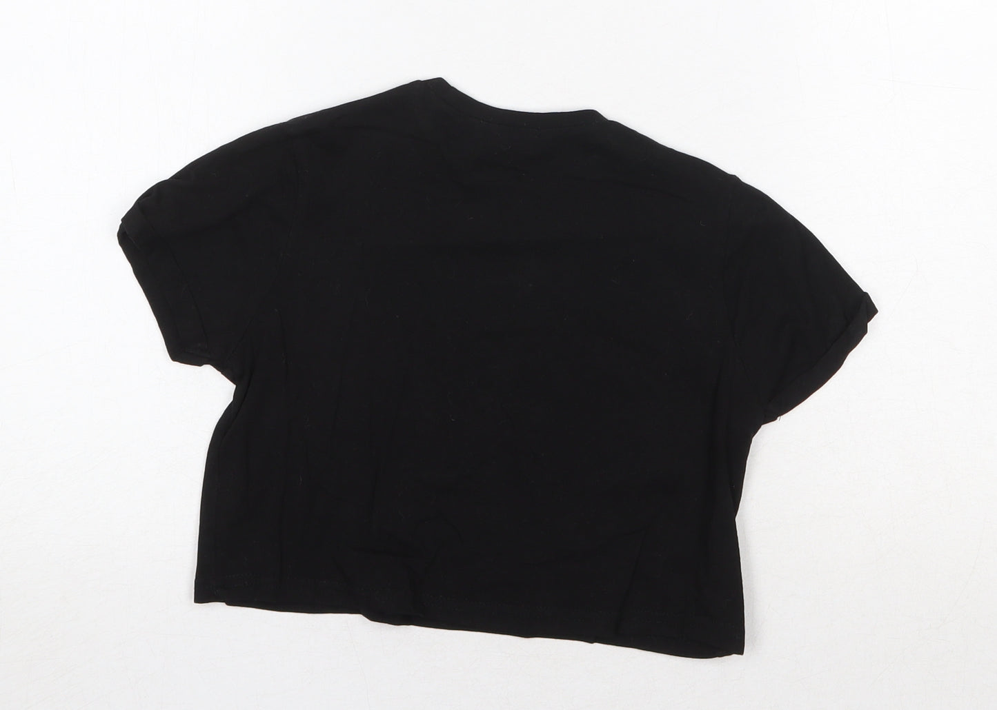 PRETTYLITTLETHING Womens Black Cotton Cropped T-Shirt Size 4 Round Neck