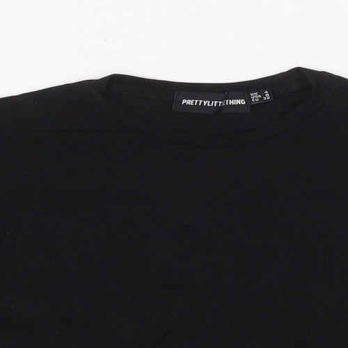 PRETTYLITTLETHING Womens Black Cotton Cropped T-Shirt Size 4 Round Neck